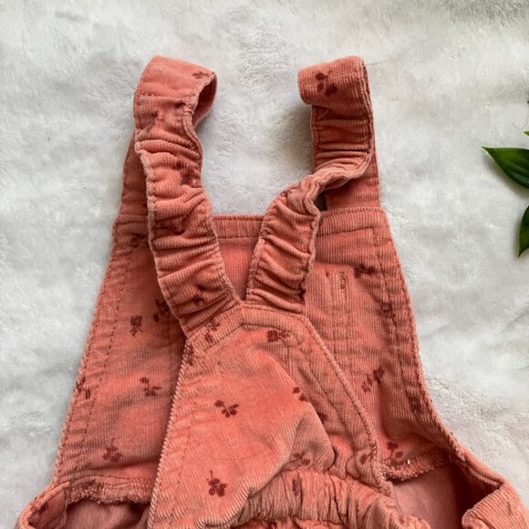 Joe Fresh Baby Toddler Overall Corduroy Dress 12-18M | Coral Pink Floral EUC - Picture 9 of 13
